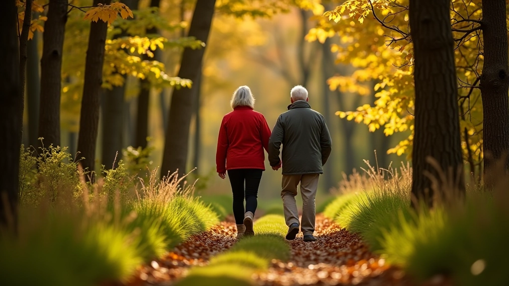 Experienced walkers enjoying a peaceful woodland trail together