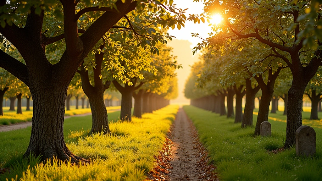 Traditional Lithuanian apple orchard in autumn light